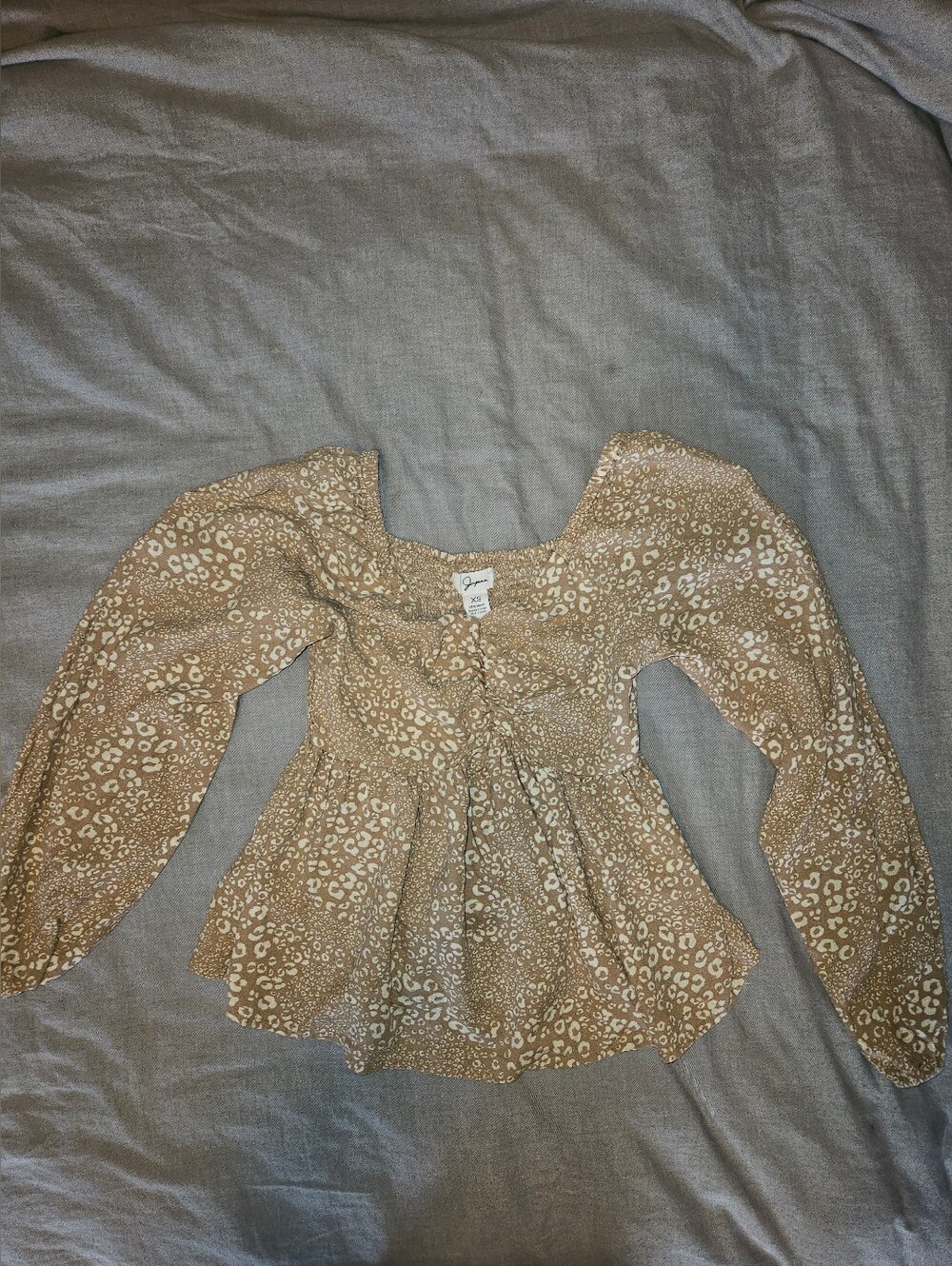 Japna Beige Animal Print Peasant Blouse